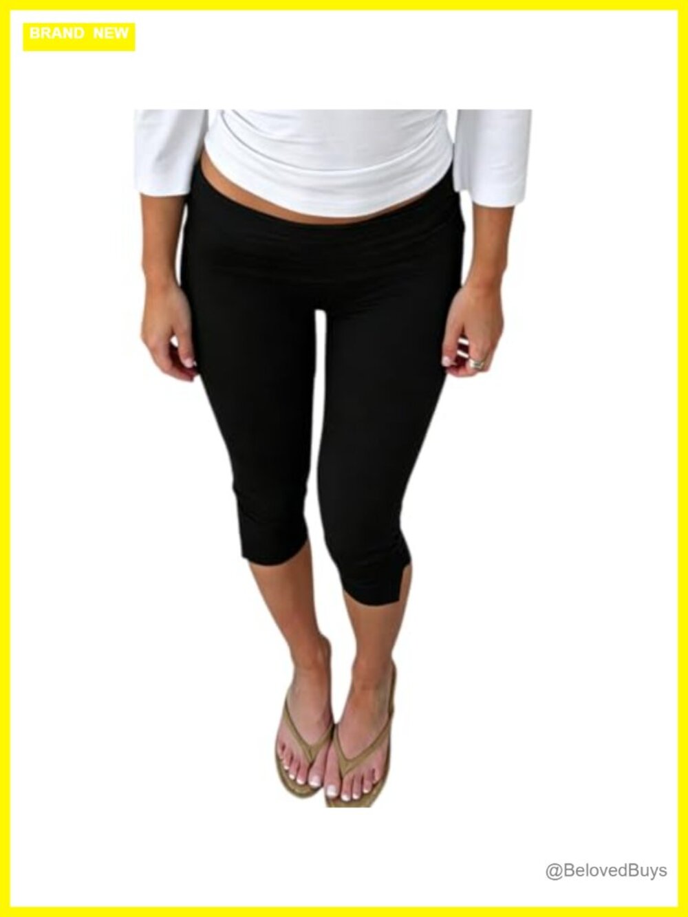 Low Rise Fold Over Capri Leggings Side Split Fitted Stretch Yoga Pants